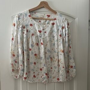 a.n.a White Floral Peasant Blouse with Red & Blue Blooms